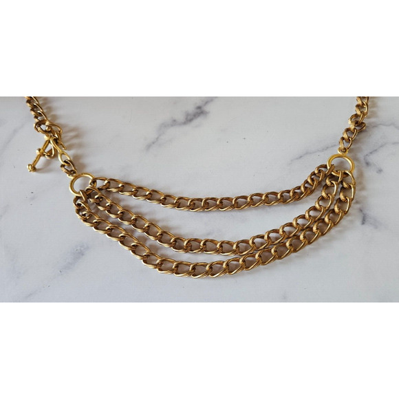 Vintage 80s Womens Chain Link Waist Belt Gold Tone Layered Adjustable Boho Swag - Picture 2 of 11